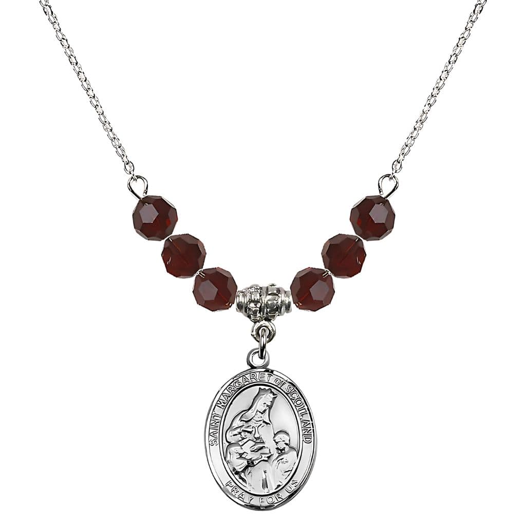 Bliss St. Margaret of Scotland Sterling Silver Crystal Birthstone Bead Necklace in Garnet,