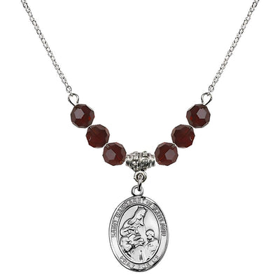 St. Margaret of Scotland Sterling Silver Crystal Birthstone Bead Necklace in Garnet, Bliss Manufacturing