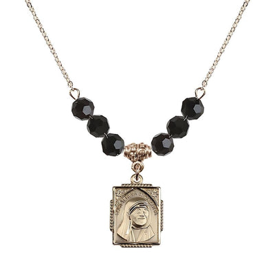 St. Teresa of Calcutta Square 14kt Gold-filled Jet Crystal Birthstone Necklace, Bliss Manufacturing