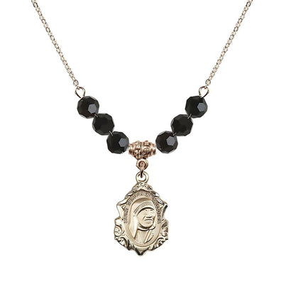 St. Teresa of Calcutta 14kt Gold-filled Crystal Birthstone Necklace with 6mm Black Jet Crystal Beads, Bliss Manufacturing
