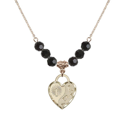 Gold-Filled Double Cross 6mm Beaded Necklace In Jet, Bliss Manufacturing