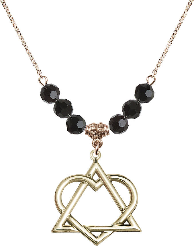 Hamilton Gold Plated Necklace with 6mm Jet Crystal Beads featuring a 14kt Gold Filled Adoption Heart,