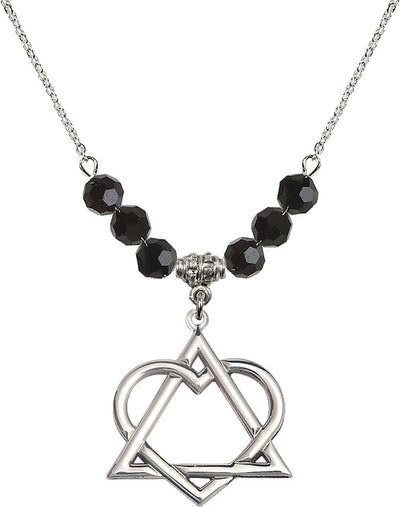 18" Necklace with 6mm Jet Crystal Beads featuring a Sterling Silver Adoption Heart Medal, Bliss Manufacturing