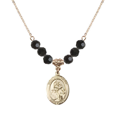 St. Joan of Arc Oval 14kt Gold-filled 6mm Jet Black Austrian Crystal Beaded Necklace, Measures 3/4 inch tall by 1/2-inch wide, Gift Box, Bliss Manufacturing