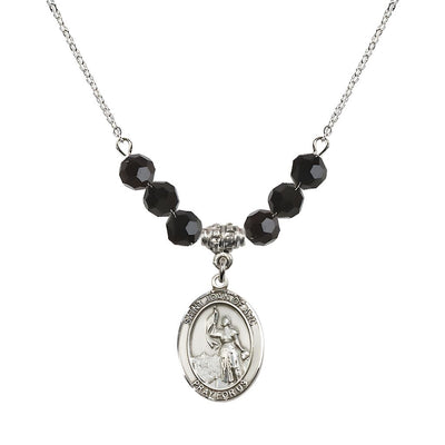 St. Joan of Arc Oval Sterling Silver 6mm Jet Black Austrian Crystal Beaded Necklace, Measures 3/4 inch tall by 1/2-inch wide, Gift Box, Bliss Manufacturing