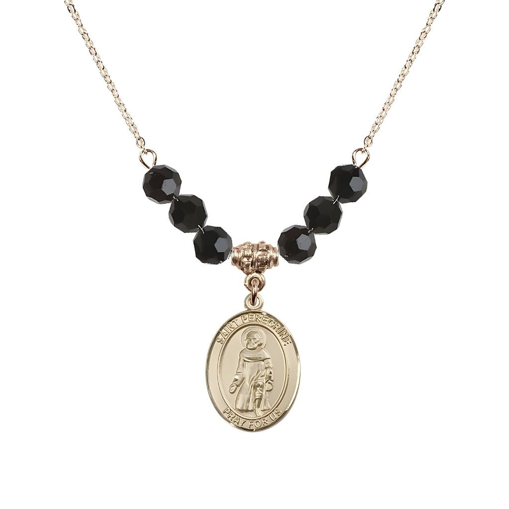 Bliss Our Lady of Fatima 14kt Gold-filled 6mm Jet Black Beaded Necklace, Measures 3/4 inch tall by 1/2-inch wide, Gift Box