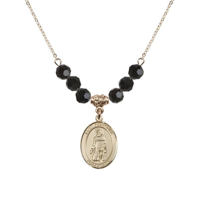 Our Lady of Fatima 14kt Gold-filled 6mm Jet Black Beaded Necklace, Measures 3/4 inch tall by 1/2-inch wide, Gift Box, Bliss Manufacturing