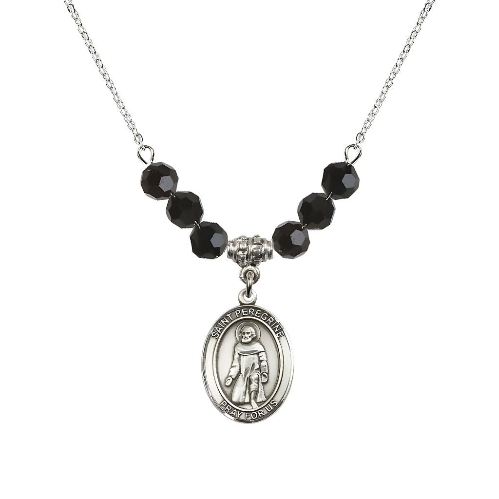 Bliss Our Lady of Fatima Sterling Silver 6mm Jet Black Beaded Necklace, Measures 3/4 inch tall by 1/2-inch wide, Gift Box