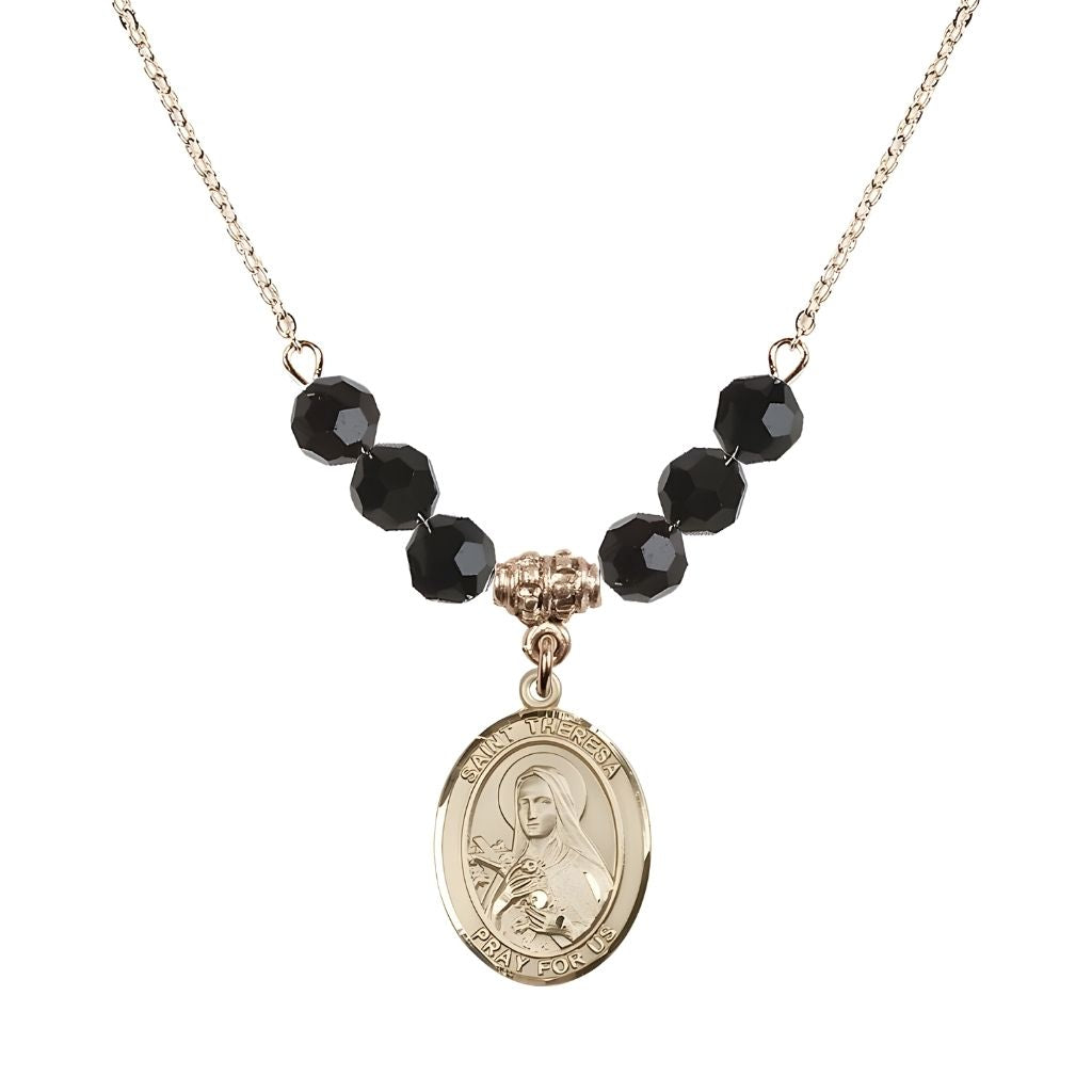 Bliss St. Theresa Gold-filled 6mm Jet Austrian Crystal Birthstone Necklace