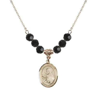 St. Theresa Gold-filled 6mm Jet Austrian Crystal Birthstone Necklace, Bliss Manufacturing