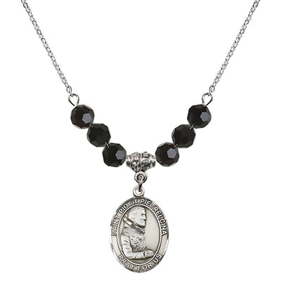 Sterling Silver St. Padre Pio of Pietrelcina Jet Crystal Birthstone Necklace, Bliss Manufacturing