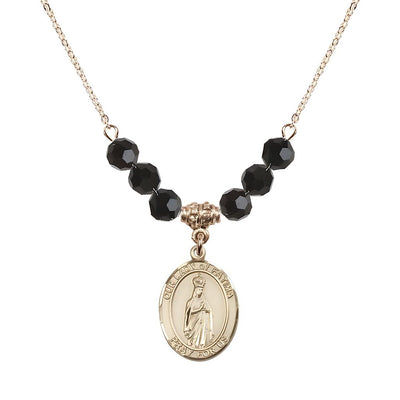 Our Lady of Fatima Gold-filled 6mm Jet Black Beaded Necklace, Measures 3/4 inch tall by 1/2-inch wide, Gift Box, Bliss Manufacturing