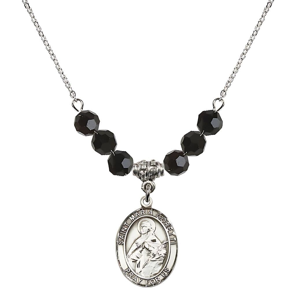 Bliss St. Maria Goretti Sterling Silver Crystal Birthstone Necklace in Jet,