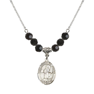 St. Isidore the Farmer Oval Sterling Silver 6mm Jet Black Austrian Crystal Beaded Necklace, Measures 3/4 inch tall by 1/2-inch wide, Gift Box, Bliss Manufacturing