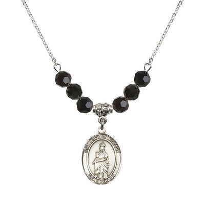 Our Lady of Victory Sterling Silver 6mm Jet Black Austrian Crystal Beaded Necklace with Plated Chain, Bliss Manufacturing