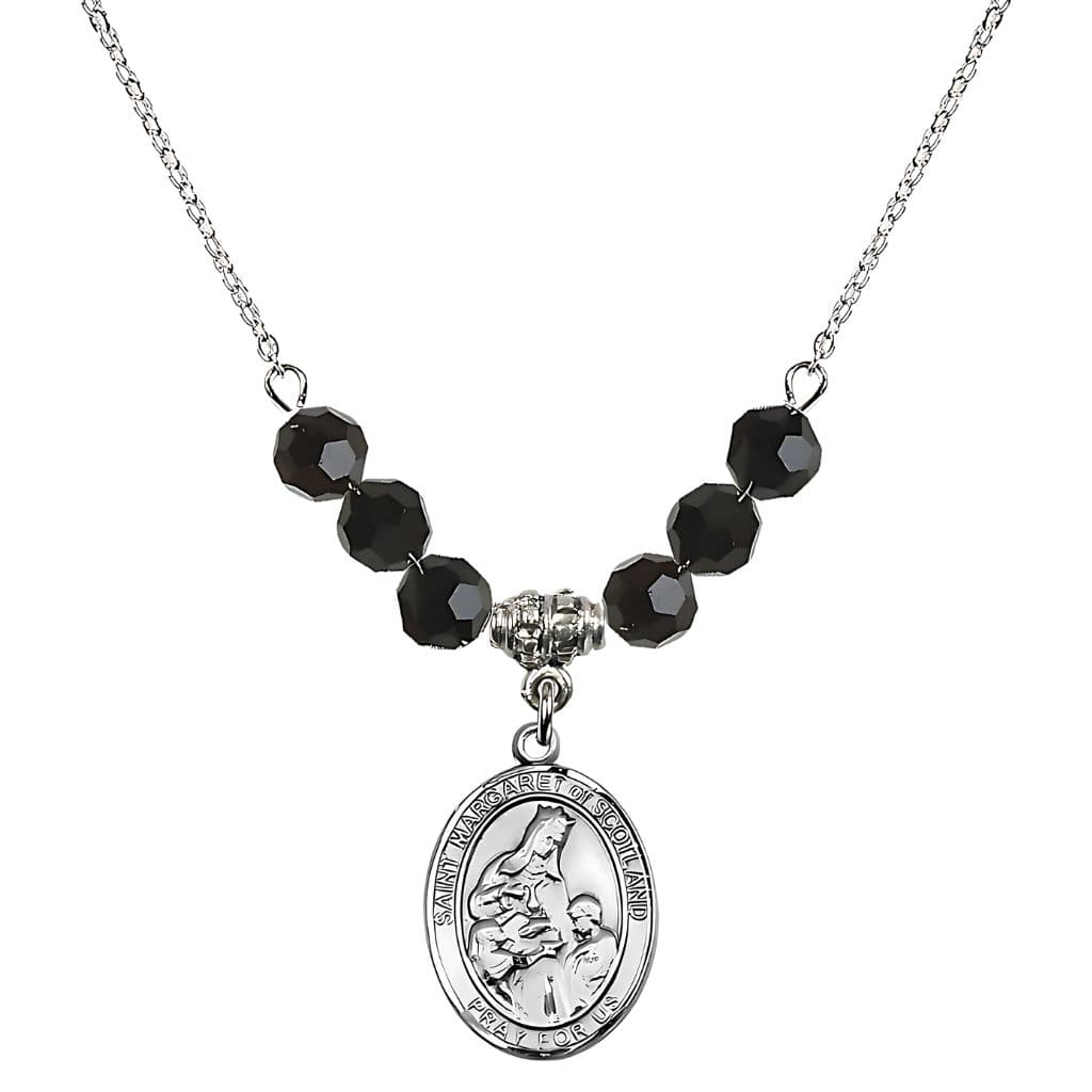 Bliss St. Margaret of Scotland Sterling Silver Crystal Birthstone Bead Necklace in Jet,