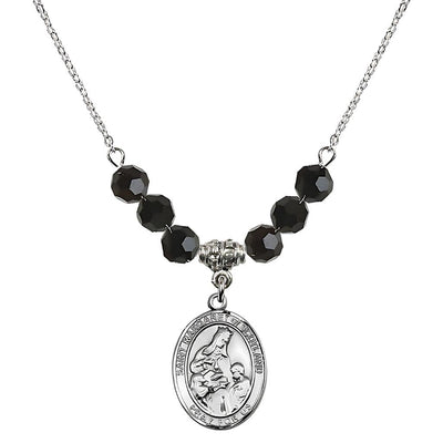 St. Margaret of Scotland Sterling Silver Crystal Birthstone Bead Necklace in Jet, Bliss Manufacturing