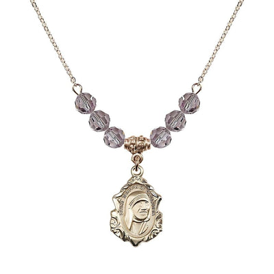 St. Teresa of Calcutta 14kt Gold-filled Crystal Birthstone Necklace with 6mm Light Amethyst Crystal Beads, Bliss Manufacturing