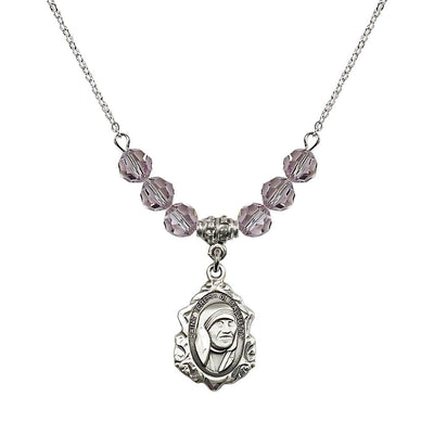 St. Teresa of Calcutta Sterling Silver Crystal Birthstone Necklace with 6mm Light Amethyst Crystal Beads, Bliss Manufacturing