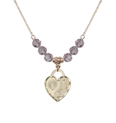 Gold-Filled Double Cross 6mm Beaded Necklace In Light Amethyst, Bliss Manufacturing