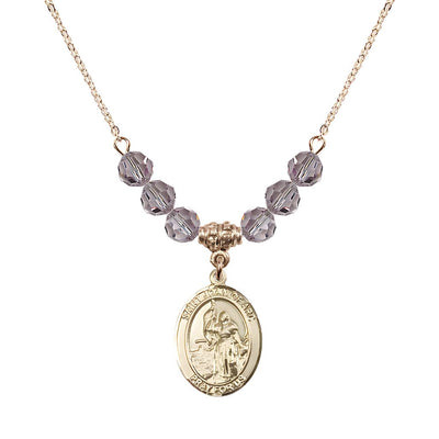 St. Joan of Arc Oval 14kt Gold-filled 6mm Light Amethyst Austrian Crystal Beaded Necklace, Measures 3/4 inch tall by 1/2-inch wide, Gift Box, Bliss Manufacturing