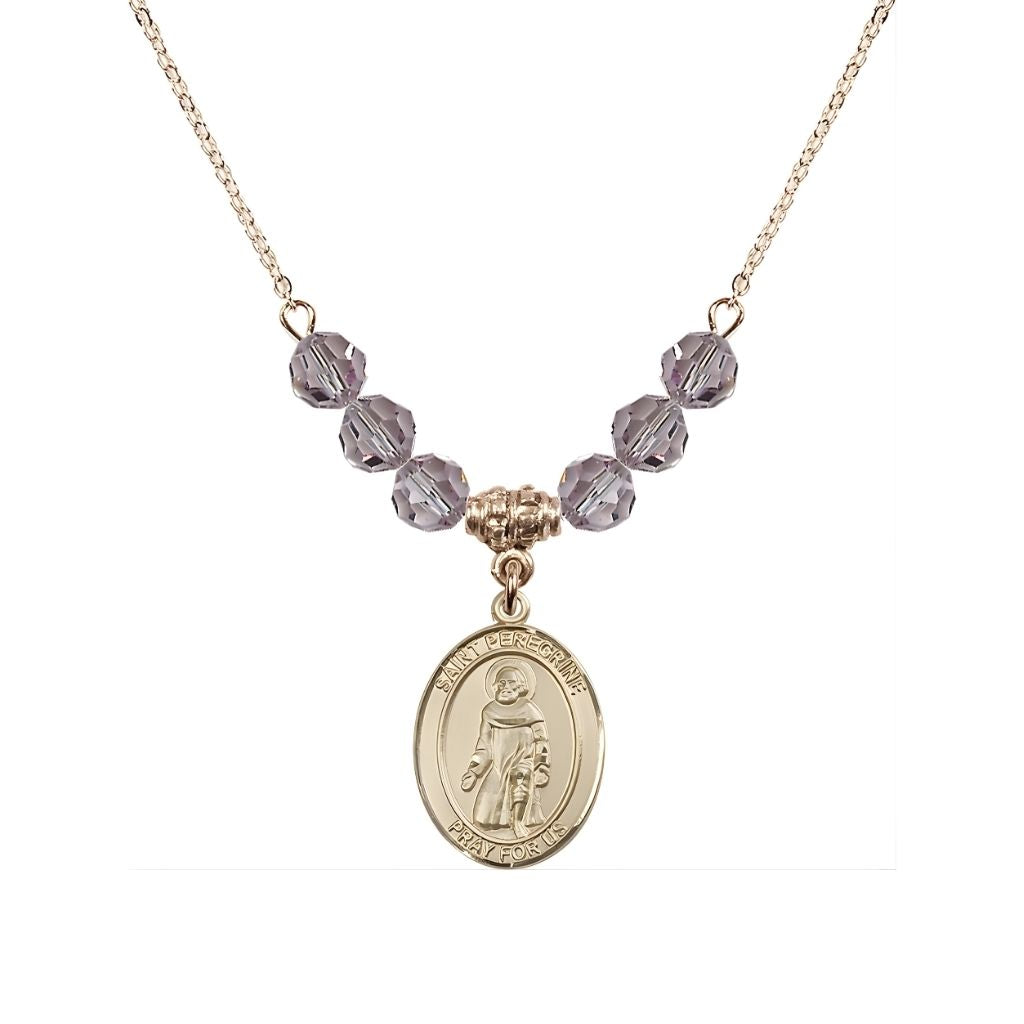 Bliss Our Lady of Fatima 14kt Gold-filled 6mm Light Amethyst Beaded Necklace, Measures 3/4 inch tall by 1/2-inch wide, Gift Box