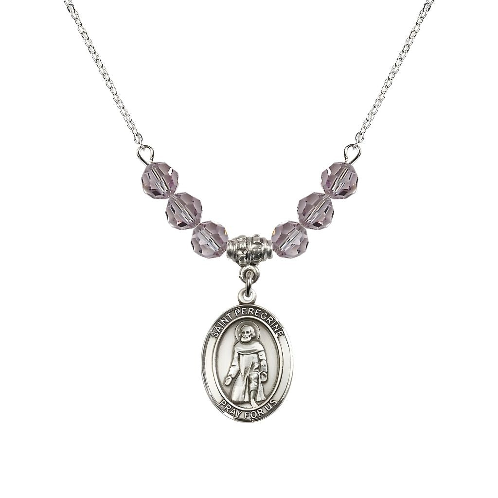Bliss Our Lady of Fatima Sterling Silver 6mm Light Amethyst Beaded Necklace, Measures 3/4 inch tall by 1/2-inch wide, Gift Box