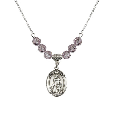 Our Lady of Fatima Sterling Silver 6mm Light Amethyst Beaded Necklace, Measures 3/4 inch tall by 1/2-inch wide, Gift Box, Bliss Manufacturing
