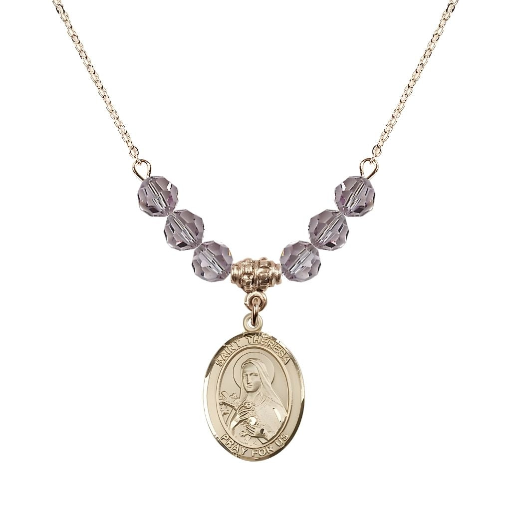 Bliss St. Theresa Gold-filled 6mm Light Amethyst Austrian Crystal Birthstone Necklace