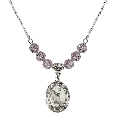 Sterling Silver St. Padre Pio of Pietrelcina Light Amethyst Crystal Birthstone Necklace, Bliss Manufacturing