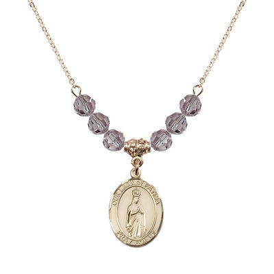 Our Lady of Fatima Gold-filled 6mm Light Amethyst Beaded Necklace, Measures 3/4 inch tall by 1/2-inch wide, Gift Box, Bliss Manufacturing