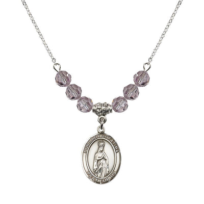 Our Lady of Fatima Sterling Silver 6mm Light Amethyst Beaded Necklace, Measures 3/4 inch tall by 1/2-inch wide, Gift Box, Bliss Manufacturing