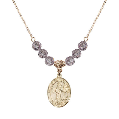 St. Isidore the Farmer Oval 14kt Gold-filled 6mm Light Amethyst Austrian Crystal Beaded Necklace, Measures 3/4 inch tall by 1/2-inch wide, Gift Box, Bliss Manufacturing