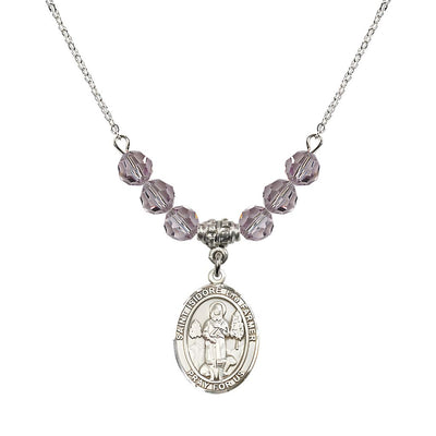 St. Isidore the Farmer Oval Sterling Silver 6mm Light Amethyst Austrian Crystal Beaded Necklace, Measures 3/4 inch tall by 1/2-inch wide, Gift Box, Bliss Manufacturing