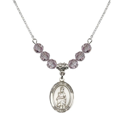 Our Lady of Victory Sterling Silver 6mm Light Amethyst Austrian Crystal Beaded Necklace with Plated Chain, Bliss Manufacturing