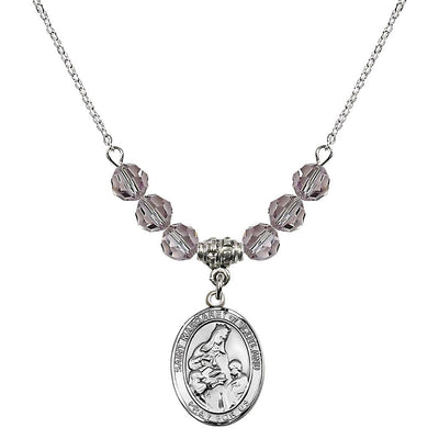 St. Margaret of Scotland Sterling Silver Crystal Birthstone Bead Necklace in Light Amethyst, Bliss Manufacturing