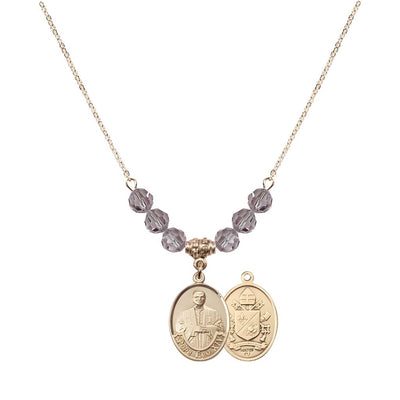 Pope Leo XIV Beaded Necklace with Gold-filled Medal, 6mm Austrian Crystal Light Amethyst Beads for June, Bliss Manufacturing