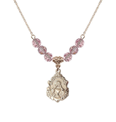 Gold-filled Mother of a Priest 6mm Light Rose Beaded Necklace, Bliss Manufacturing