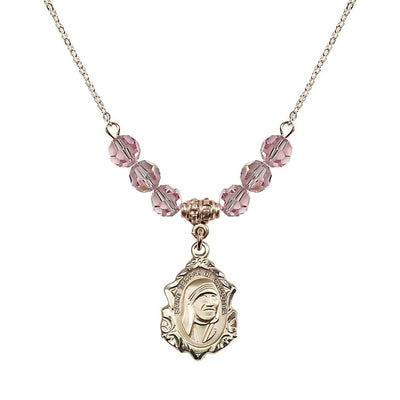 St. Teresa of Calcutta 14kt Gold-filled Crystal Birthstone Necklace with 6mm Light Rose Crystal Beads, Bliss Manufacturing