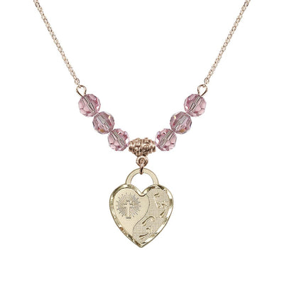 Gold-Filled Double Cross 6mm Beaded Necklace In Light Rose, Bliss Manufacturing