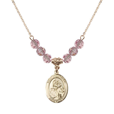 St. Joan of Arc Oval 14kt Gold-filled 6mm Light Rose Austrian Crystal Beaded Necklace, Measures 3/4 inch tall by 1/2-inch wide, Gift Box, Bliss Manufacturing