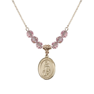 Our Lady of Fatima 14kt Gold-filled 6mm Light Rose Beaded Necklace, Measures 3/4 inch tall by 1/2-inch wide, Gift Box, Bliss Manufacturing