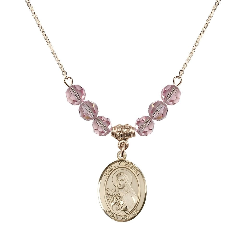 Bliss St. Theresa Gold-filled 6mm Light Rose Austrian Crystal Birthstone Necklace