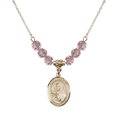 St. Theresa Gold-filled 6mm Light Rose Austrian Crystal Birthstone Necklace, Bliss Manufacturing