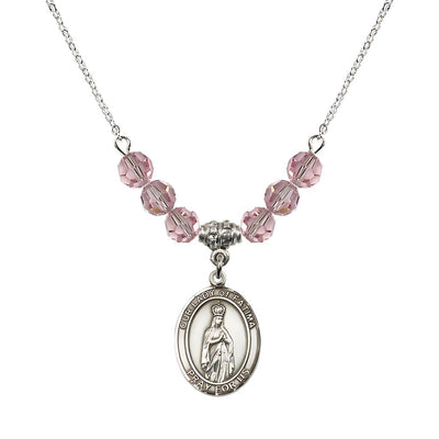 Our Lady of Fatima Sterling Silver 6mm Light Rose Beaded Necklace, Measures 3/4 inch tall by 1/2-inch wide, Gift Box, Bliss Manufacturing