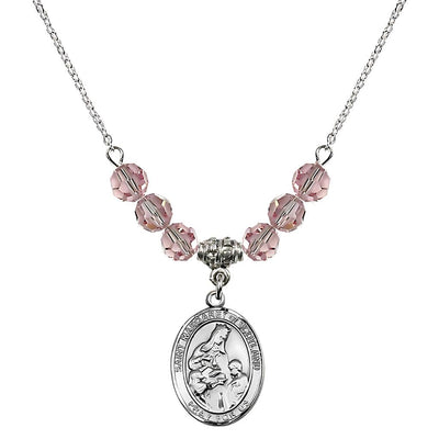 St. Margaret of Scotland Sterling Silver Crystal Birthstone Bead Necklace in Light Rose, Bliss Manufacturing