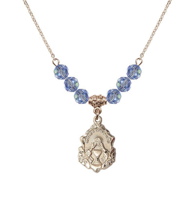 Gold-filled Mother of a Priest 6mm Light Sapphire Beaded Necklace, Bliss Manufacturing