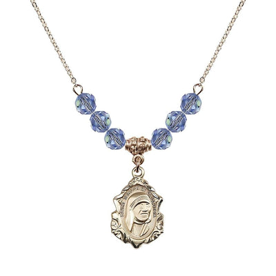 St. Teresa of Calcutta 14kt Gold-filled Crystal Birthstone Necklace with 6mm Light Sapphire Crystal Beads, Bliss Manufacturing