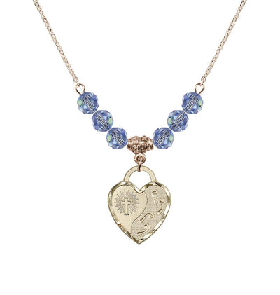 Gold-Filled Double Cross 6mm Beaded Necklace In Light Sapphire, Bliss Manufacturing