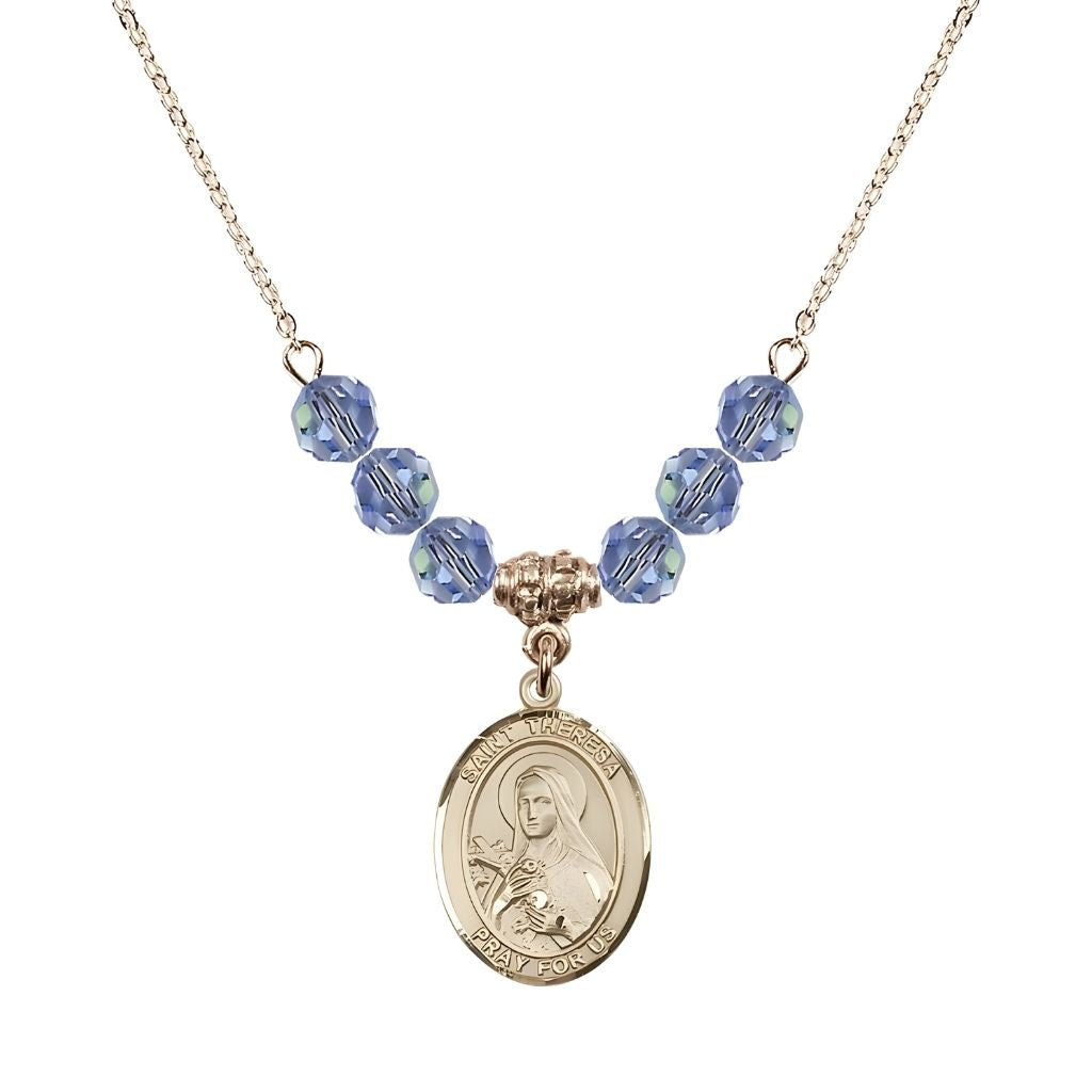 Bliss St. Theresa Gold-filled 6mm Light Sapphire Austrian Crystal Birthstone Necklace